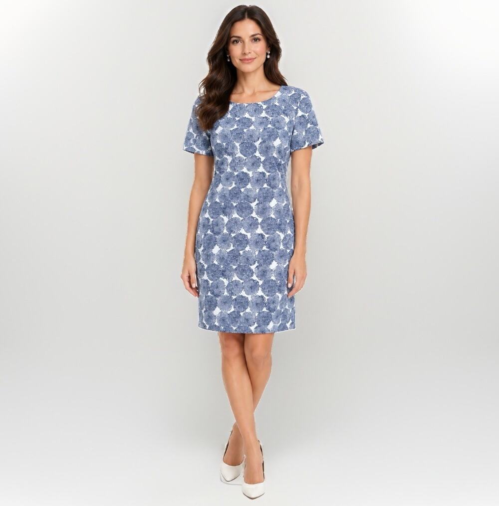 Peserico Jacquard Print Shift Dress Sz 8 Made In Italy Designer Pockets $700